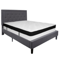 Flash Furniture SL-BMF-31-GG Roxbury Queen Size Tufted Upholstered Platform Bed in Dark Gray Fabric with Memory Foam Mattress